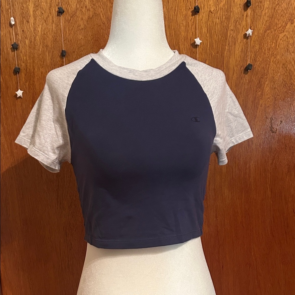 Champion Women's Navy and Gray Crop Top
